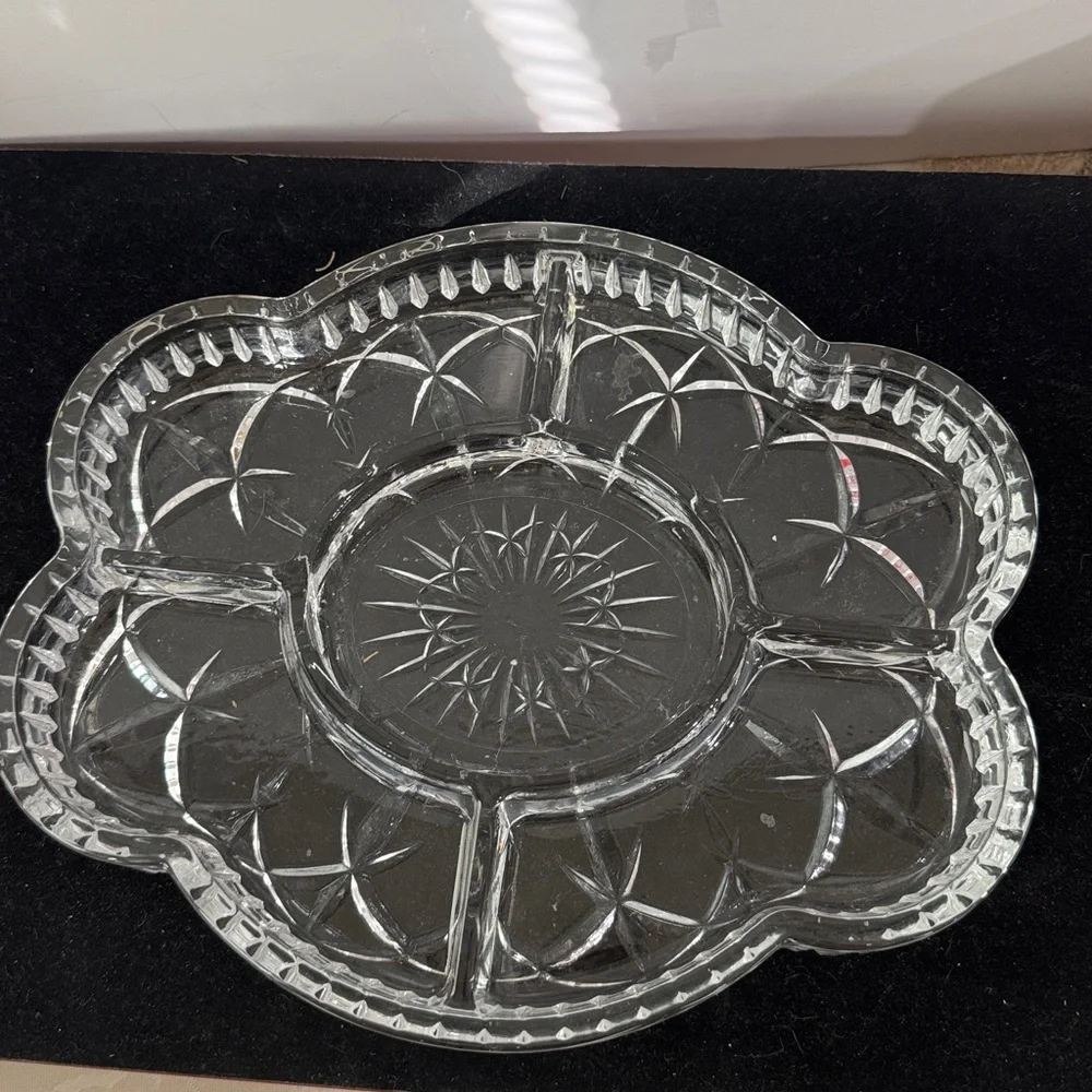 Elegant Laura Glass Works Portugal Crystal Clear Divided Relish Serving Tray